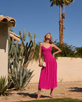 V-Neck Ruched Drop Waist Knit Maxi Dress with Pockets