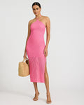 Open Stitch Crochet Halter Neck Midi Sheath Dress