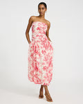 Floral Strapless Ruched Drop Waist Bubble Hem Maxi Dress with Pockets