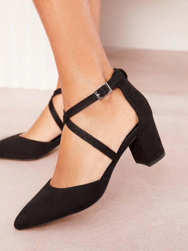 Block Heel Cross Strap Shoes