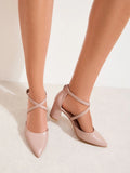 Block Heel Cross Strap Shoes